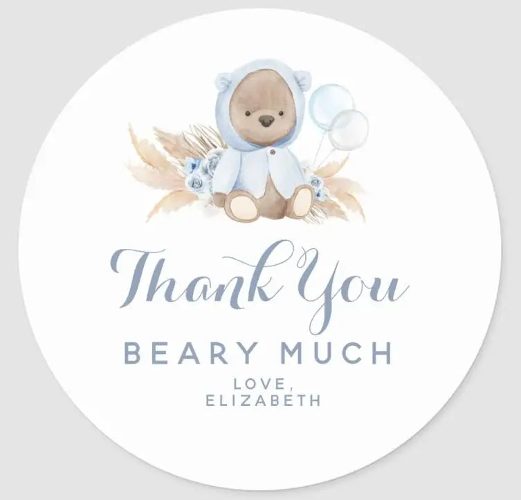 Baby accessories: personalized baptism balloon bear sticker for custom event favors.