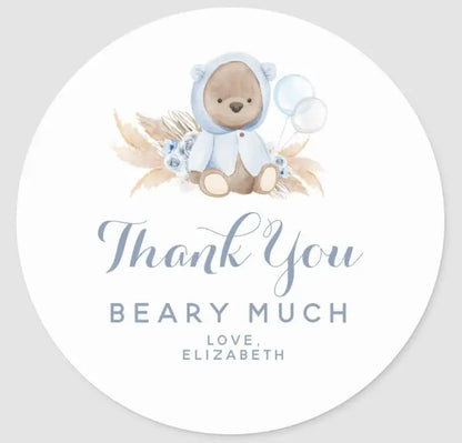Baby accessories: personalized baptism balloon bear sticker for custom event favors.