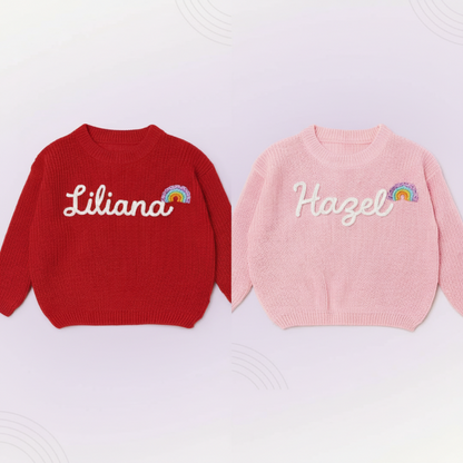 Embroidered children's long sleeve top, 'Mia' in light blue, custom personalized sweater.