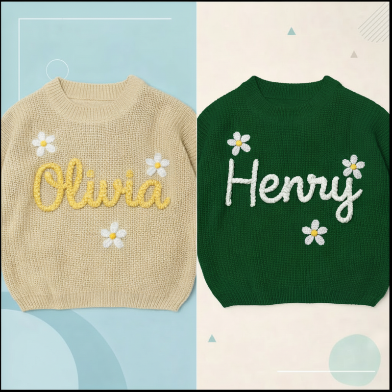 Personalized knit top, 'Ethan' in royal blue, ideal custom apparel for toddlers.
