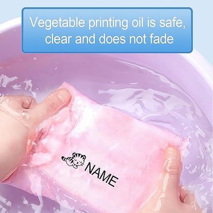 Set of personalized name stamps for kids' clothing, various design options, for easy labeling