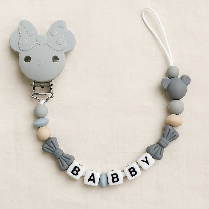 Personalized pink baby pacifier clip with 'Sophia' name, perfect newborn essential gift.