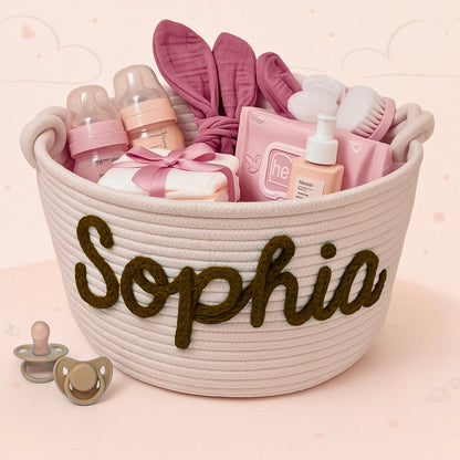 Personalized diaper caddy with matching accessories, complete nursery organization set.