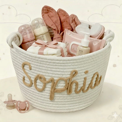 Diaper caddy personalized for twin babies, double the storage for growing families.