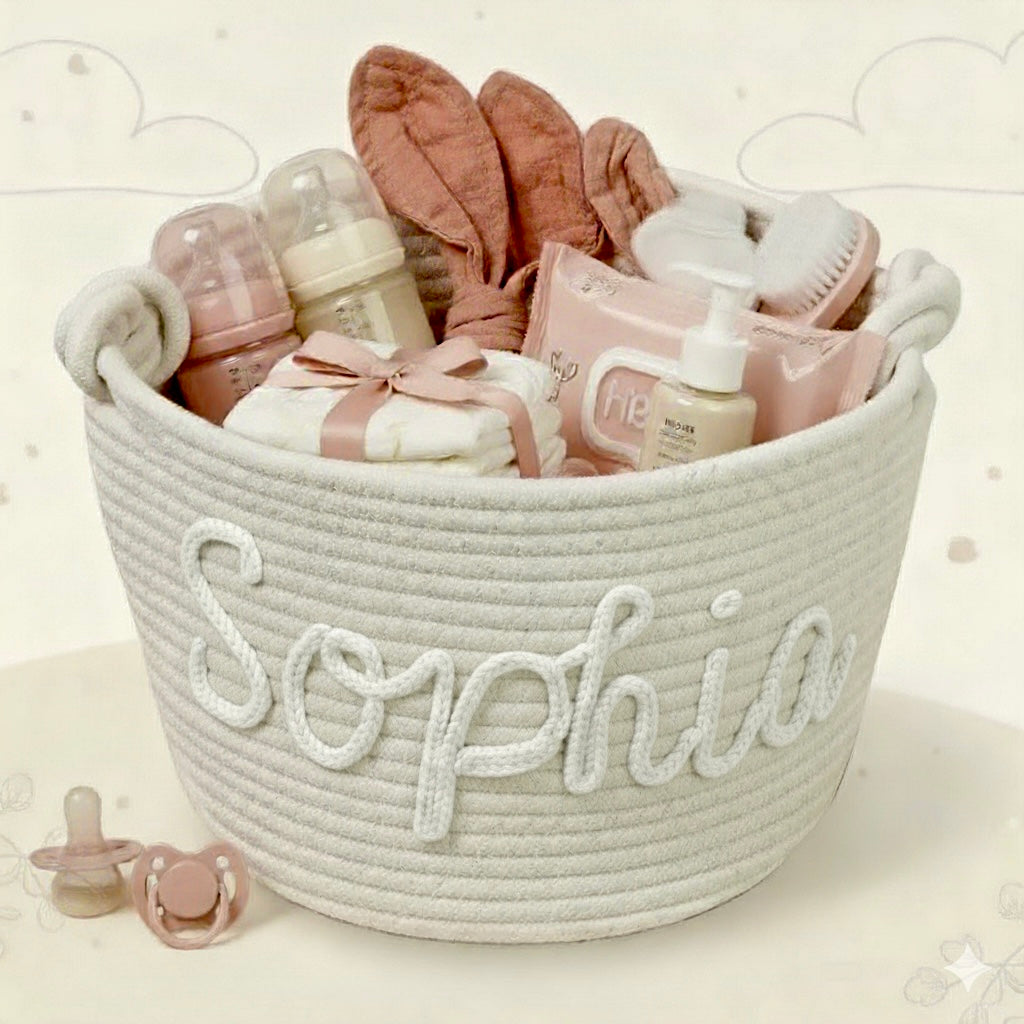 Luxury personalized diaper caddy, premium cotton nursery storage for discerning parents.