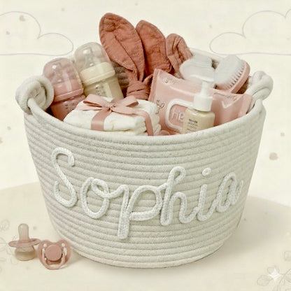 Luxury personalized diaper caddy, premium cotton nursery storage for discerning parents.
