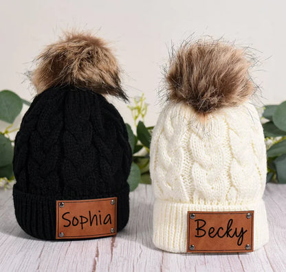 Girls' custom knit beanie hat with her name, a cozy and fashionable winter accessory