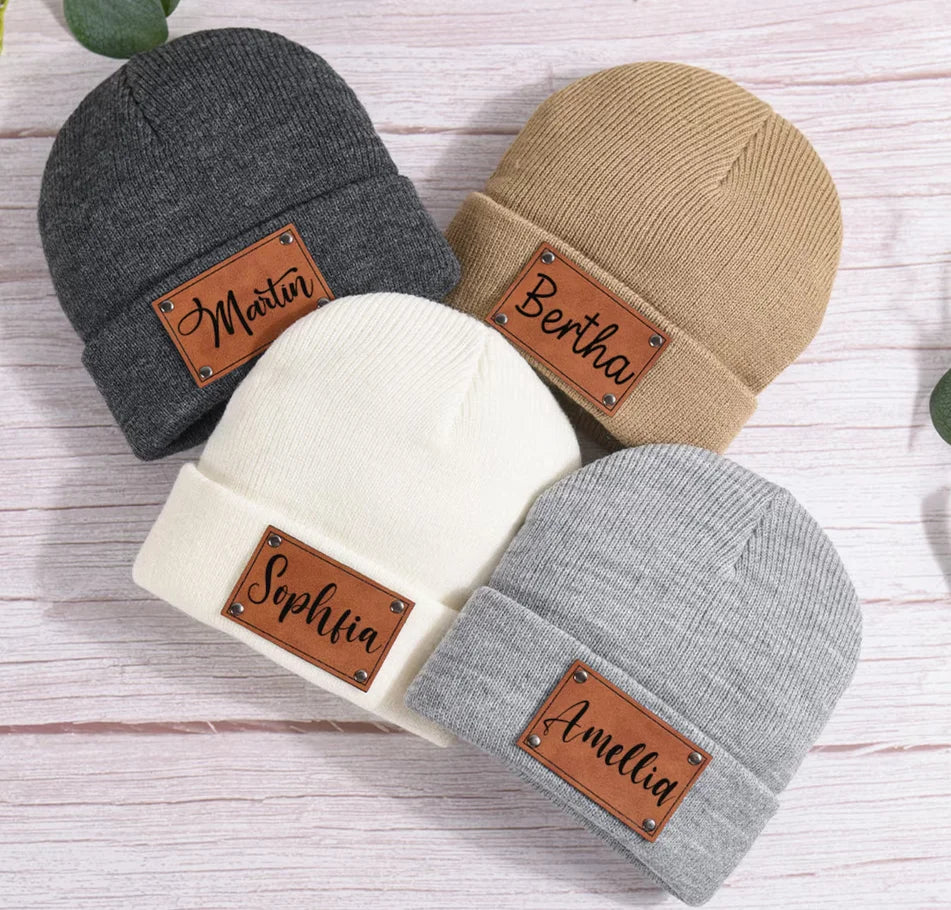 Unisex custom initial beanie, 'C' patch, adult size, warm cotton acrylic winter hat