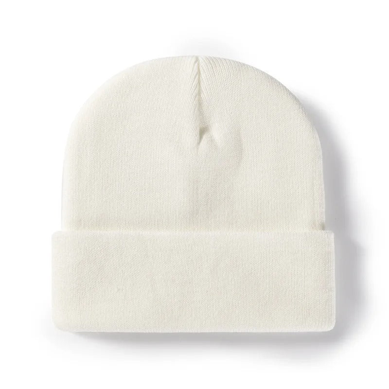 Adult wearing a unisex personalized beanie, 'G' initial, stylish vegan leather patch