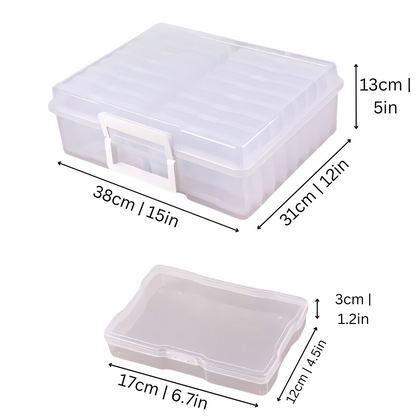 Transparent photo organizer memory box for kids' crafts with custom name, developmental play
