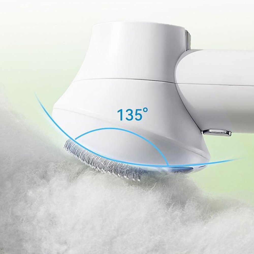 Handheld dog hair dryer with integrated grooming brush, perfect for quick-dry and detangling.