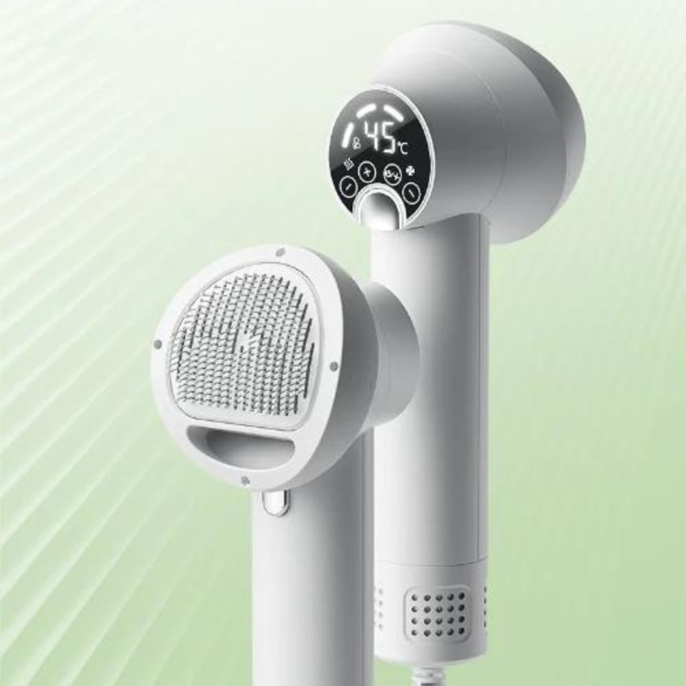 Versatile dog supplies: 2-in-1 pet hair dryer and slicker brush for a smooth, professional finish.