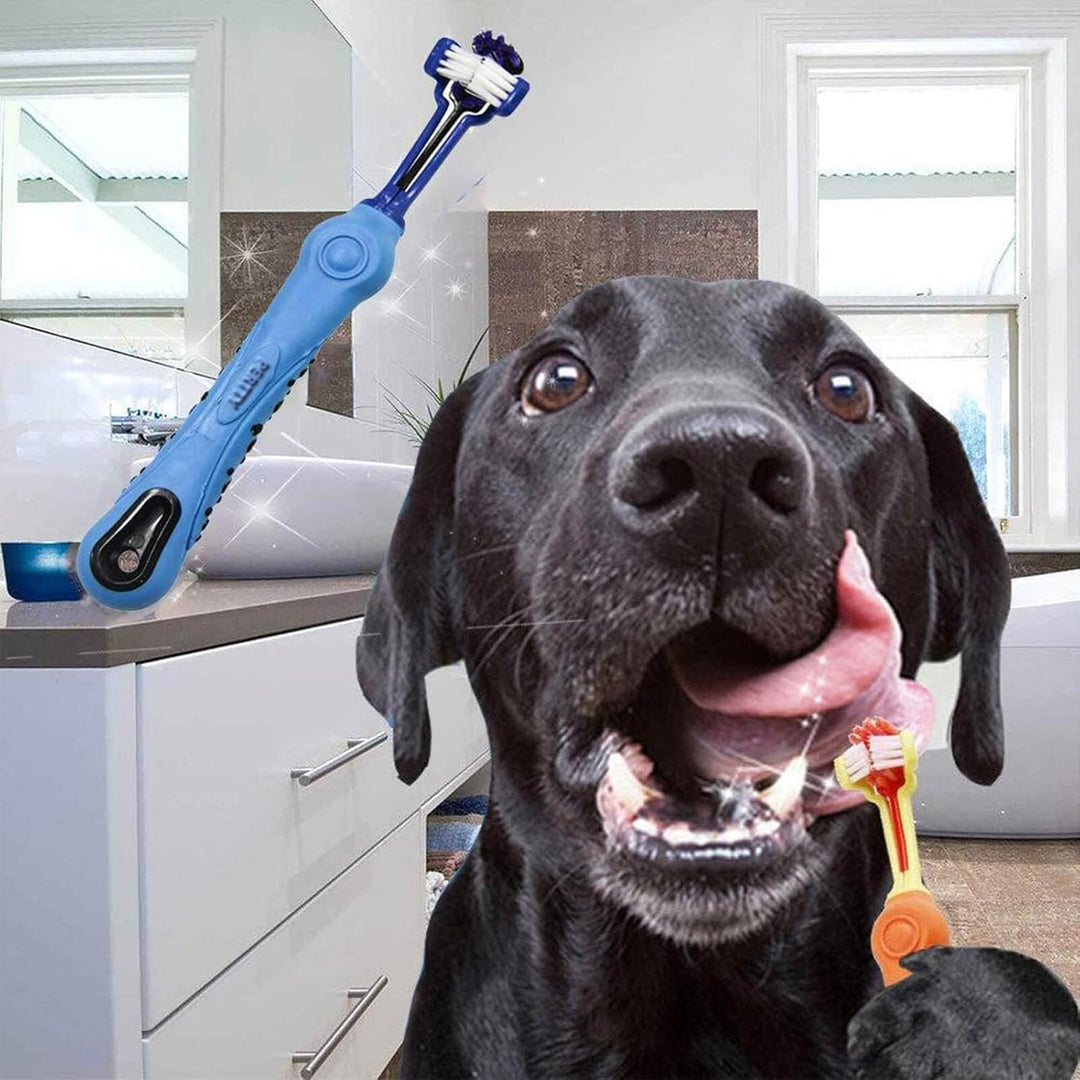 Fresh breath & healthy gums for dogs with this 2-pack 3-sided pet toothbrush.