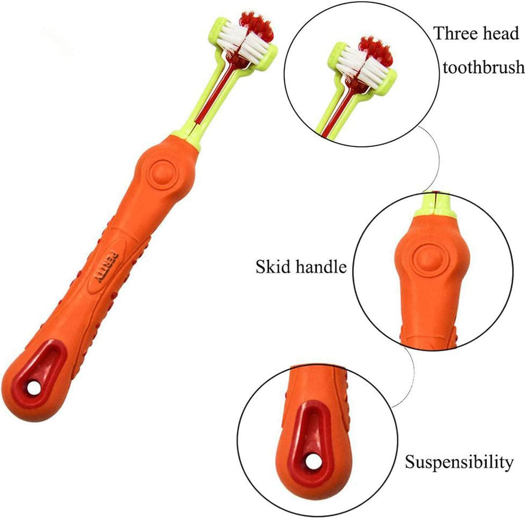 Essential dog dental care 2-pack: 3-sided toothbrush for fresh breath & clean teeth.