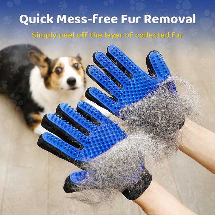 Silicone-tipped grooming glove for comfortable pet hair removal from dogs & cats.