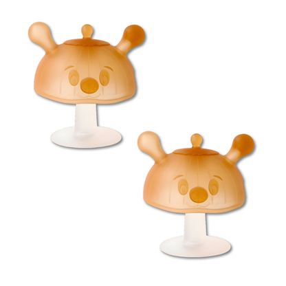 Close-up of a soft silicone pig baby teether pacifier, ideal for infant oral development and comfort