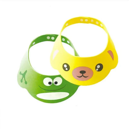 Yellow toddler bath visor, adjustable strap, lightweight EVA foam for kids shampoo protection, baby grooming accessory