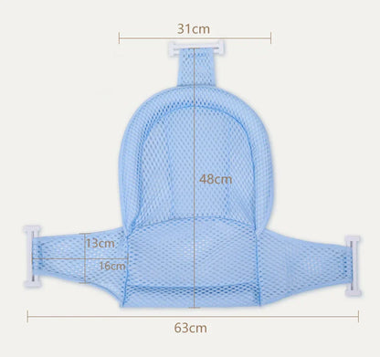 Two adjustable non-slip baby bath nets, one pink, one blue, side-by-side for baby care