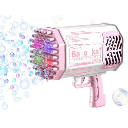 Automatic bubble blaster in pink and purple, designed for kids' entertainment; ideal for outdoor play and parties.