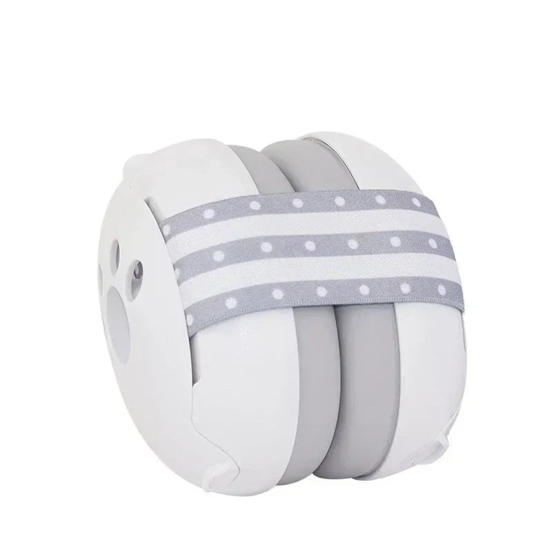 Packaging for baby noise-canceling earmuffs, highlighting features for infant and toddler ear protection.