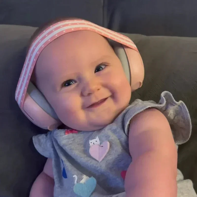 Blue baby noise-canceling earmuffs, ideal ear protection for toddlers and infants, travel accessory.