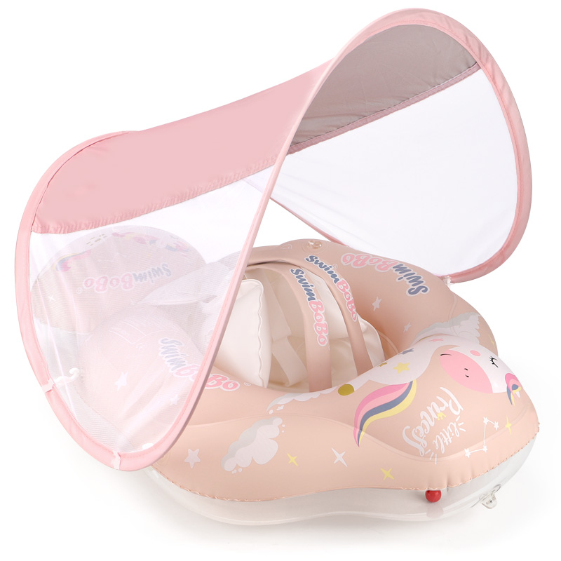 Green infant swim support with UV sunshade, perfect for toddler pool time.