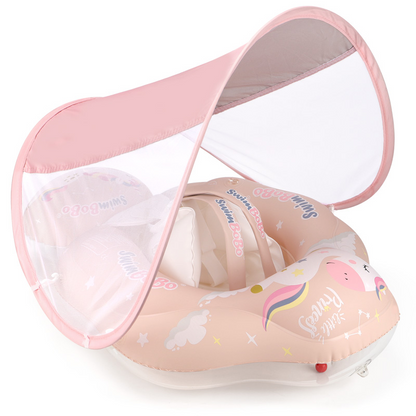 Green infant swim support with UV sunshade, perfect for toddler pool time.