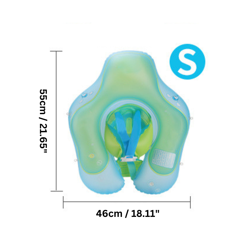 Green inflatable baby swim ring with sunshade, ideal for kids pool activities.