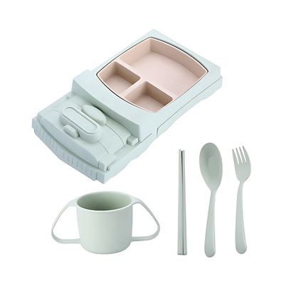 Vehicle-themed feeding solution for kids, durable and easy-to-clean plastic, pink car design.