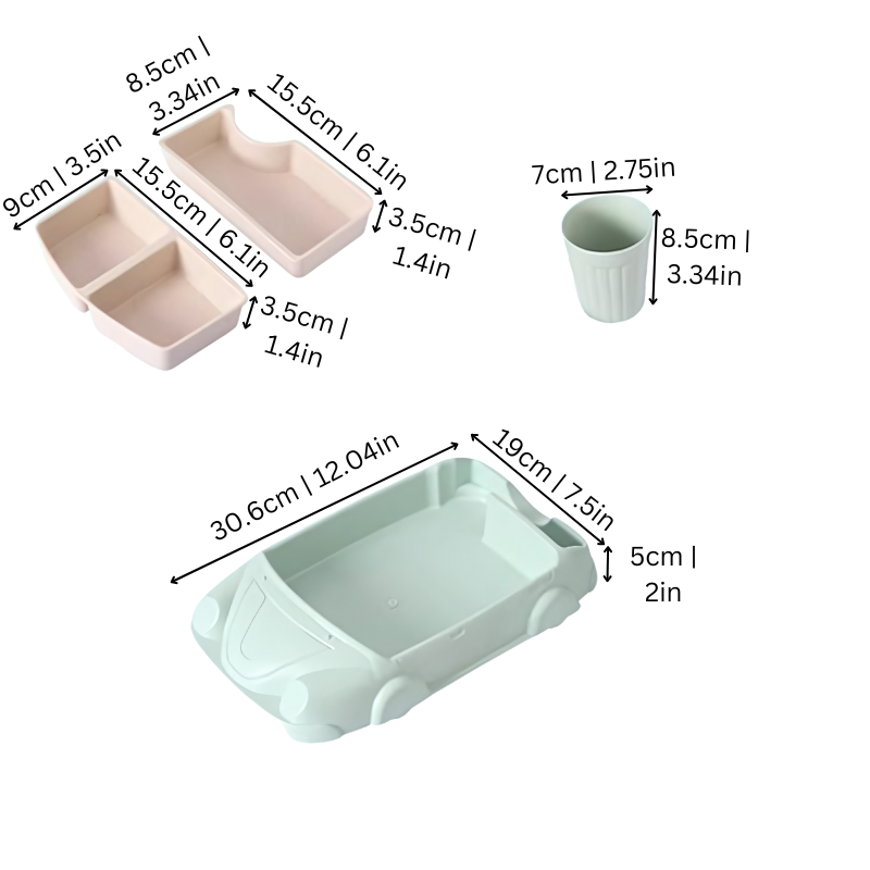 Green plane-themed kids' divided mealtime tray with sections for toddler food, fun dinnerware.