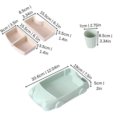 Green plane-themed kids' divided mealtime tray with sections for toddler food, fun dinnerware.