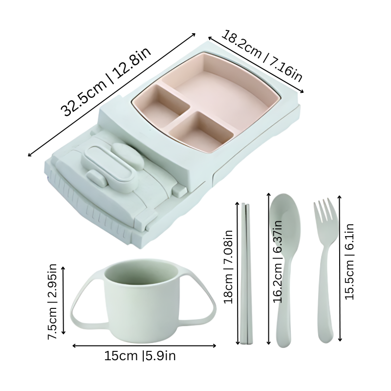 Close-up of green plane children's divided plate, perfect for kids' mealtime, feeding solutions.