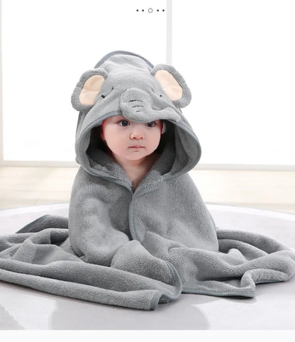 Gray elephant hooded toddler towel detail of embroidery, pure cotton for durability