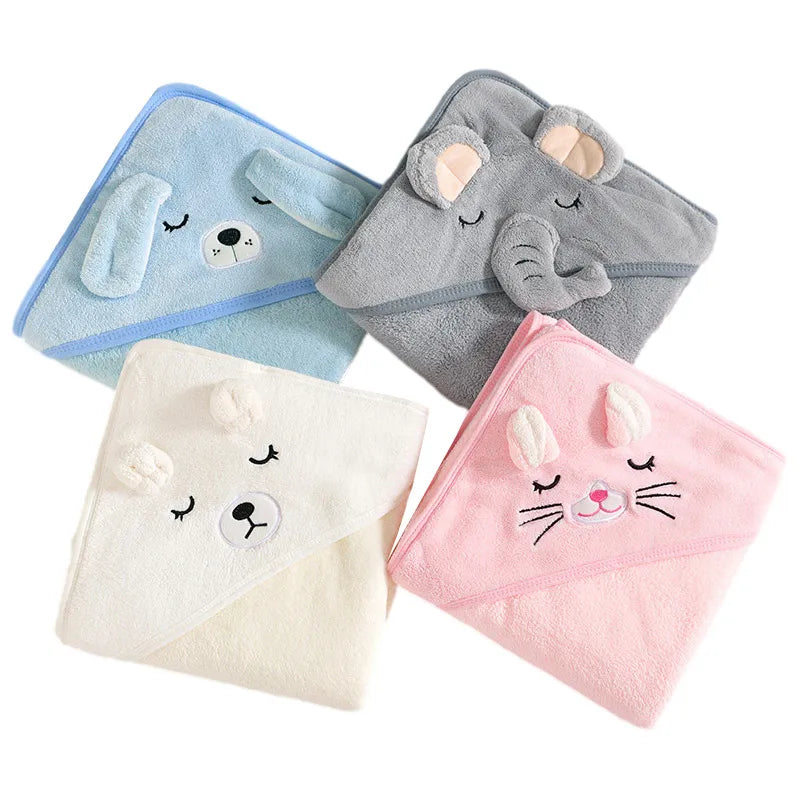 Blue dog hooded infant towel, absorbent cotton for baby bathing, perfect nursery essential
