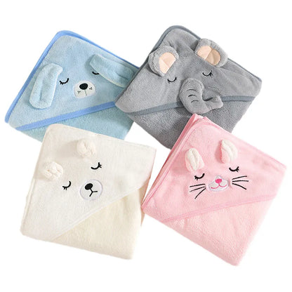 Blue dog hooded infant towel, absorbent cotton for baby bathing, perfect nursery essential