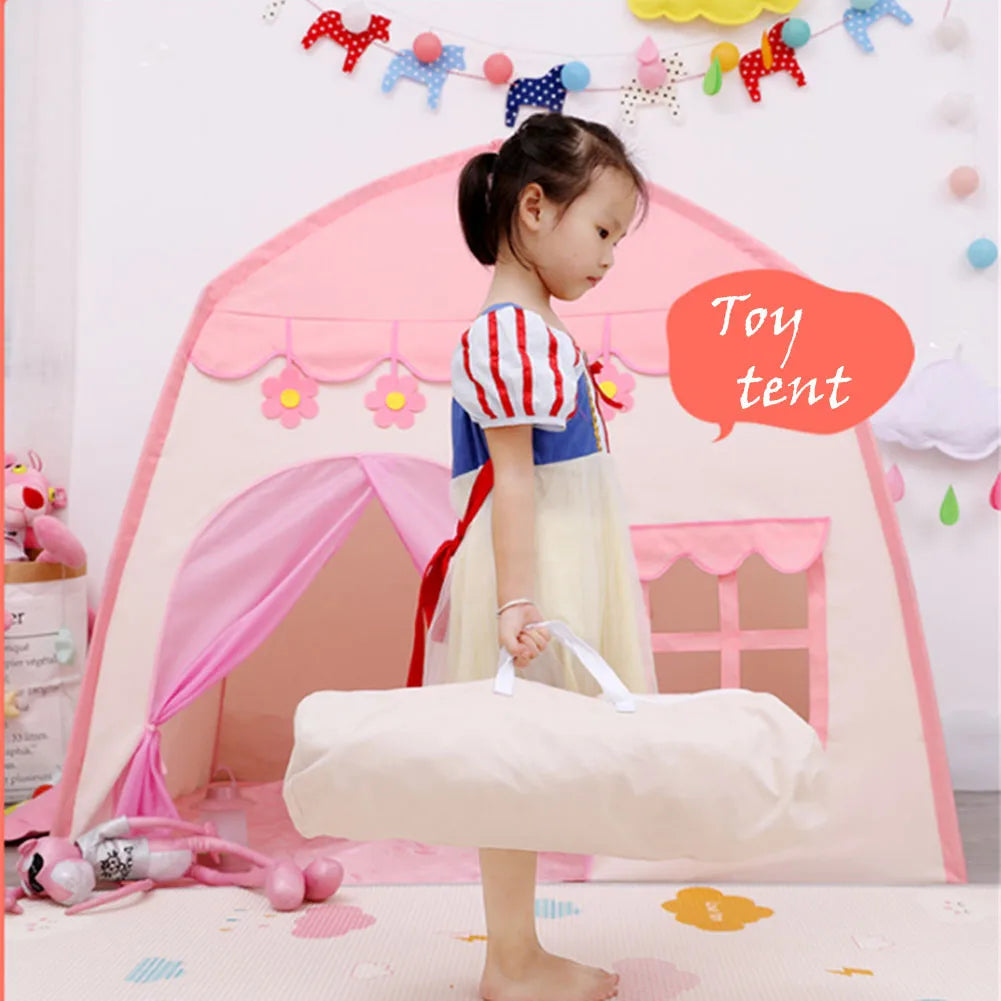 Indoor-outdoor princess play tent, pink and blue foldable castle for young girls and boys