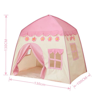 Kids playhouse tent, a pink and blue princess castle design, easy to fold for storage
