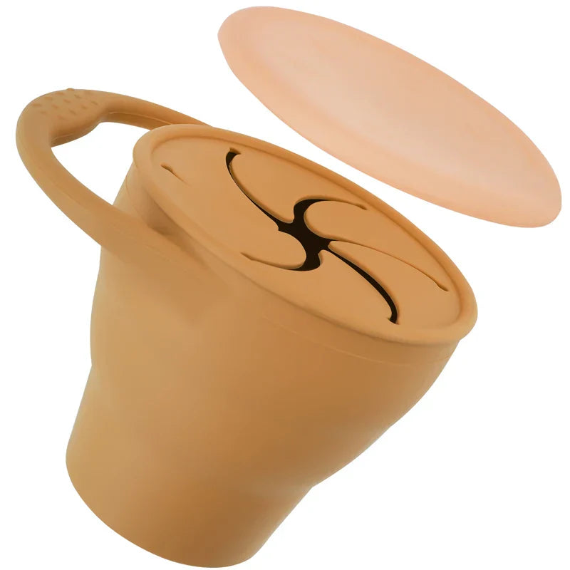 Folded collapsible silicone snack cup, compact and portable for baby travel feeding