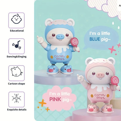 Group of electronic dancing pig toys in pink and blue, vibrant kids' collection.