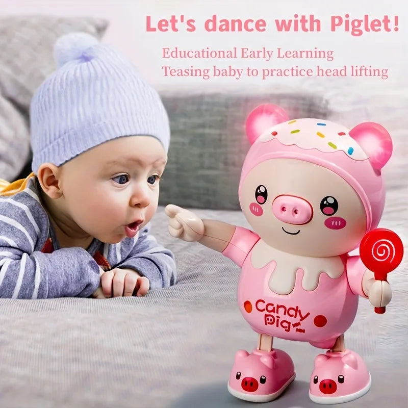 Interactive blue electronic dancing pig toy, a musical and lighting baby toy.
