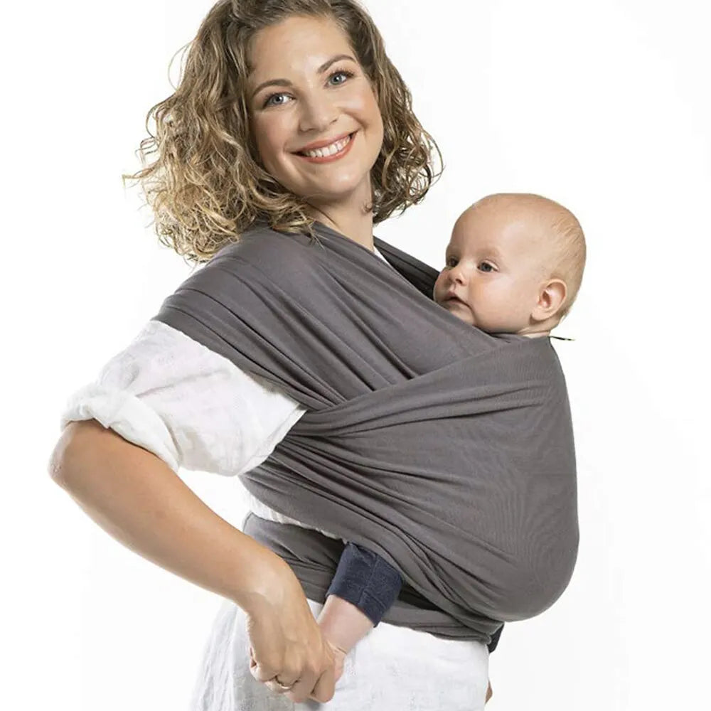 Gray newborn baby wrap, ergonomic design for secure and soft infant carrying, a parenting must-have.