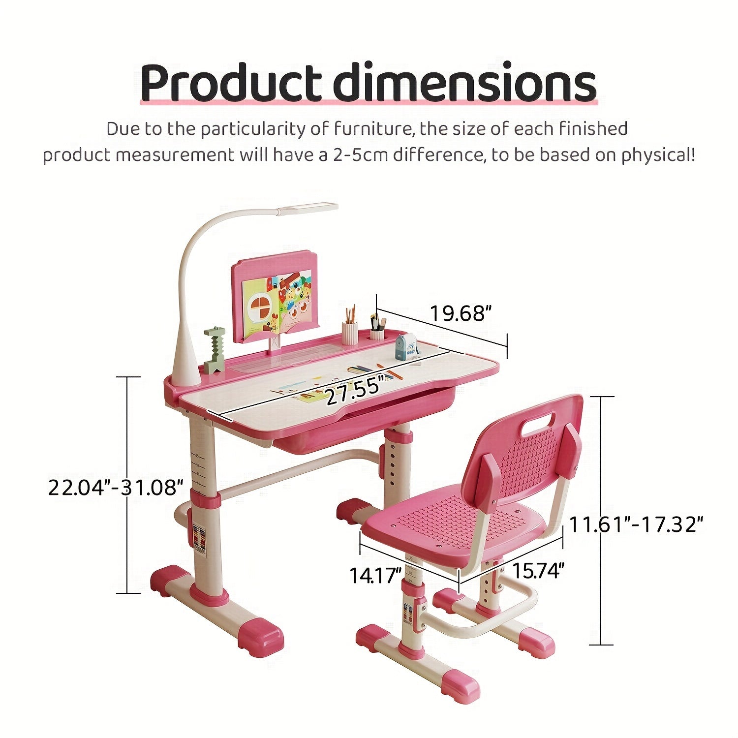 Gray kids study table and matching chair, adjustable height for preschool learning