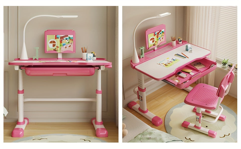 Adjustable kids learning desk & chair, gray finish, suitable for early childhood education