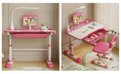 Adjustable kids learning desk & chair, gray finish, suitable for early childhood education