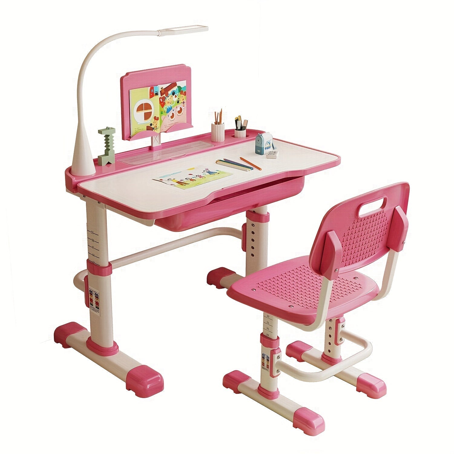 White ergonomic kids study table & chair, space-saving design, perfect for small rooms