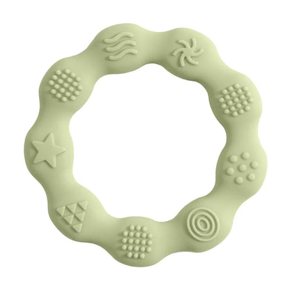 Pink silicone flower teether on a clean surface, a BPA-free molar toy for baby health