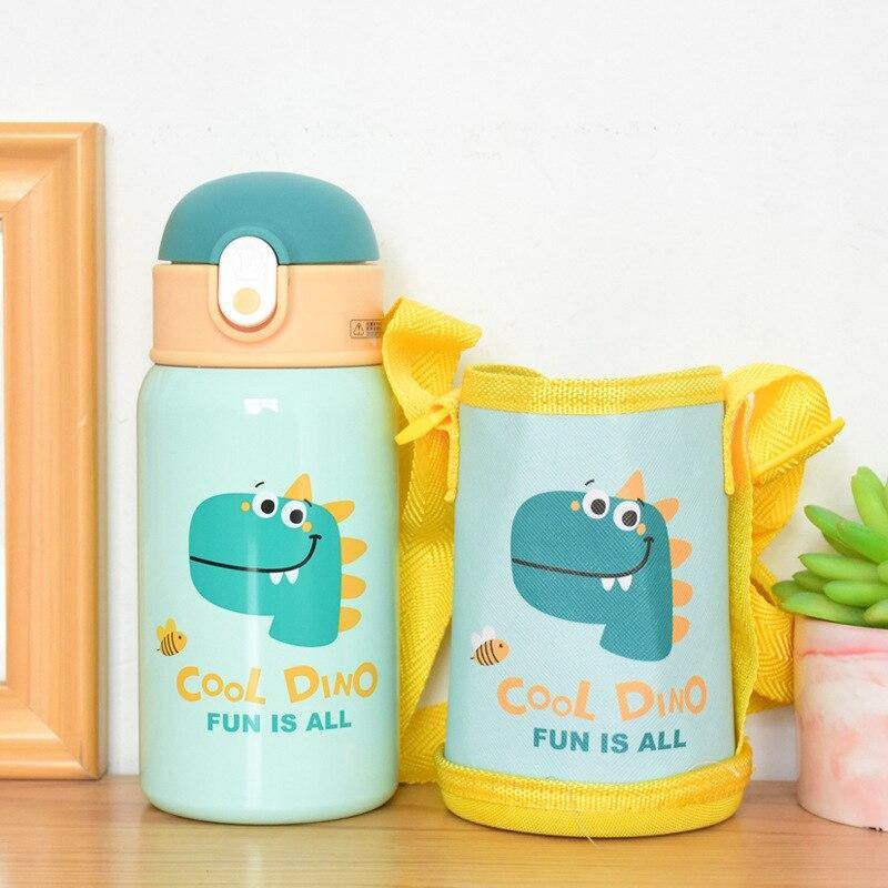 Insulated stainless steel water bottle for kids with straw, strap, ideal for on-the-go