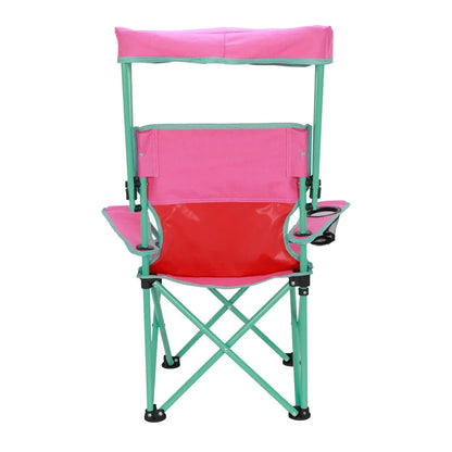 Adjustable pink canopy chair for children, perfect as a portable outdoor or camping accessory.