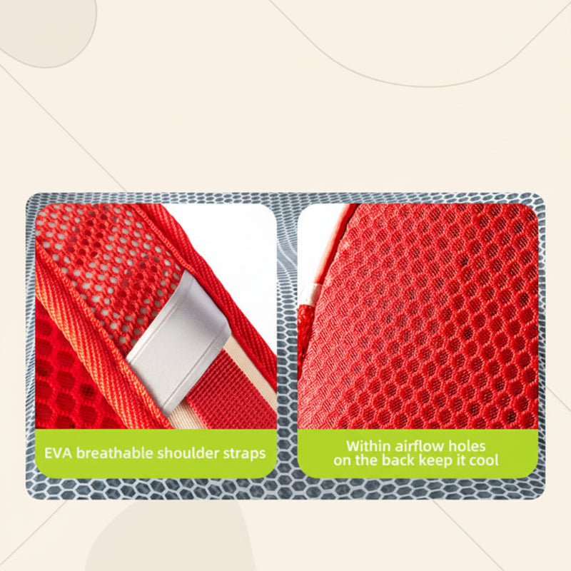 Interior view of a pink lightweight kids' backpack, showing organized compartments for books and essentials.