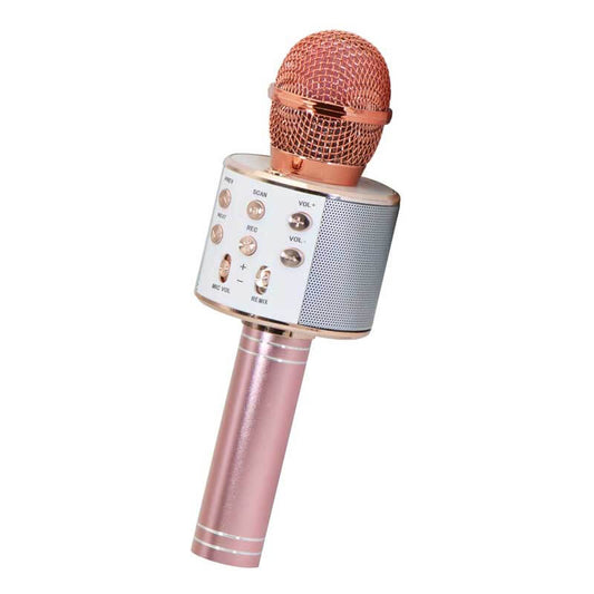 Pink kids' wireless Bluetooth karaoke microphone with speaker for singing fun
